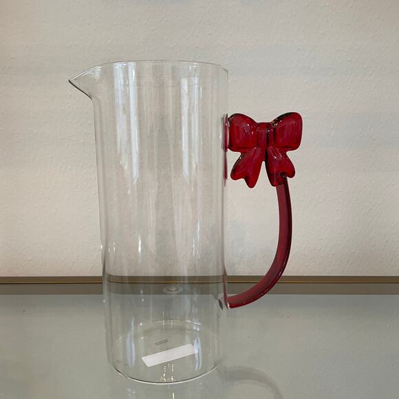 3pc Clear Glass Mugs & Pitcher with Coquette Red Bow Handle Holiday Glam NEW - Picture 14 of 16